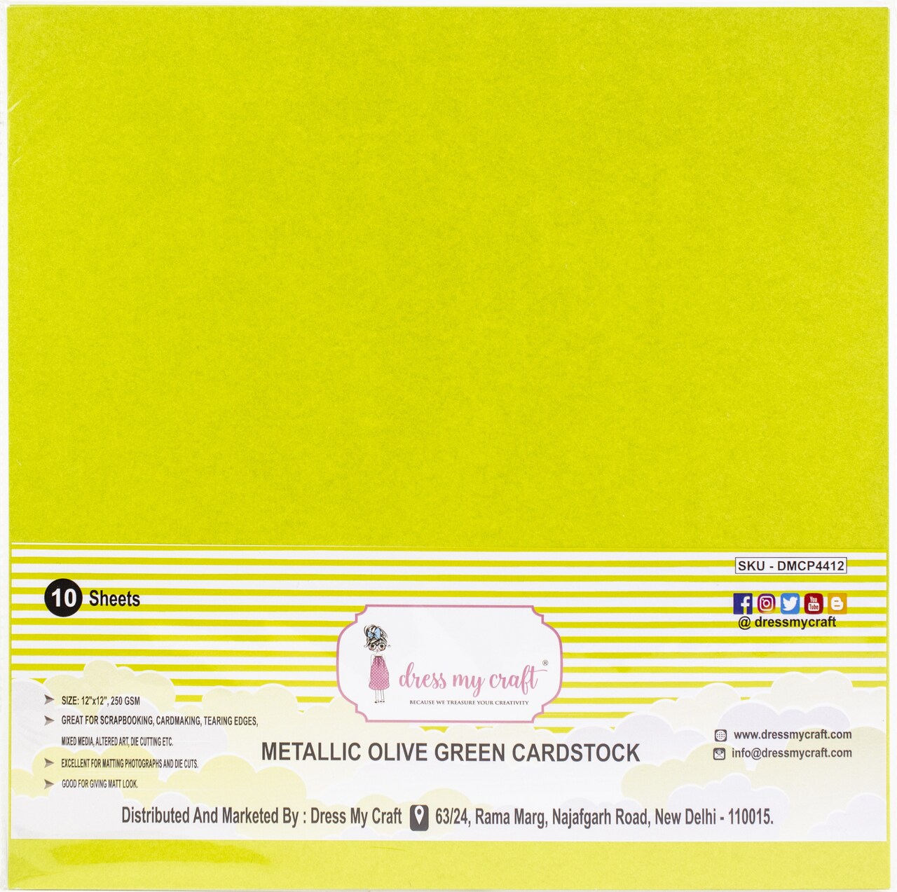 Dress My Craft Smooth Cardstock 250Gsm 12"X12" 10/Pkg-Metallic Olive Green